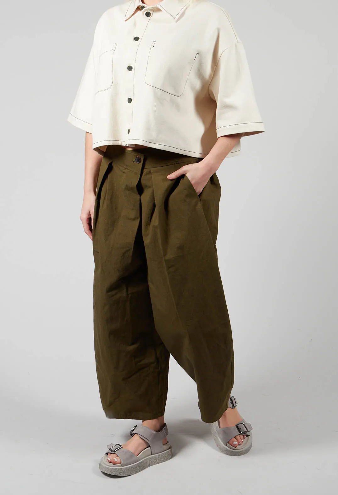 Crossover Waist Trousers in Khaki