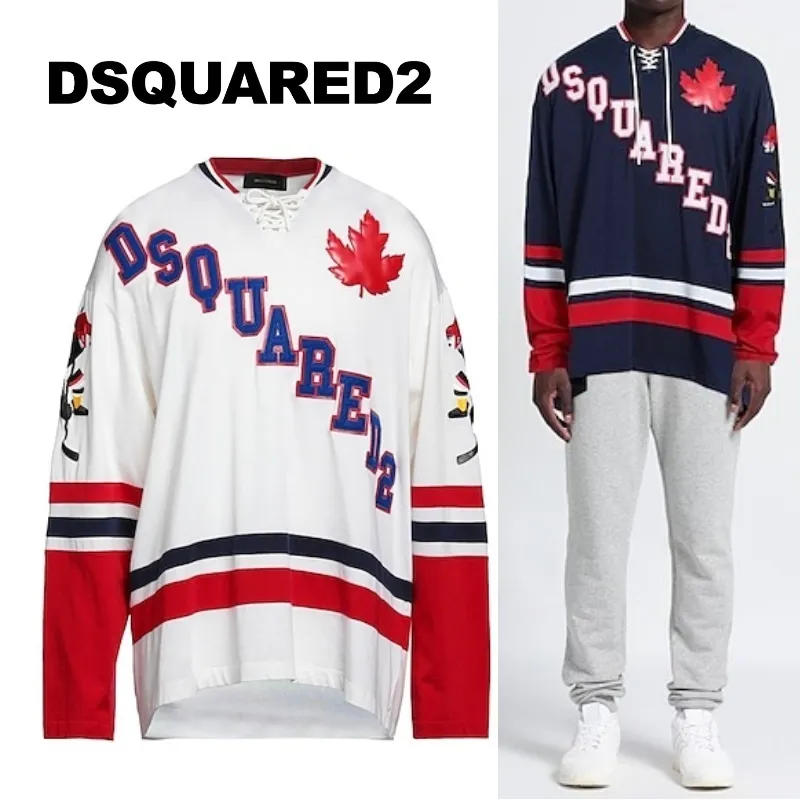 D SQUARED2  |Pullovers Long Sleeves Cotton Long Sleeve T-shirt Logo