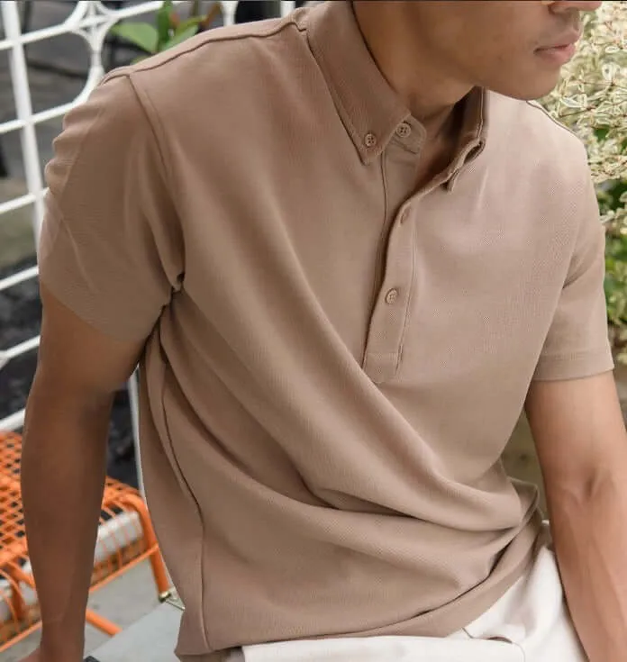 Dante Polo Button Down Short Sleeve - Beige