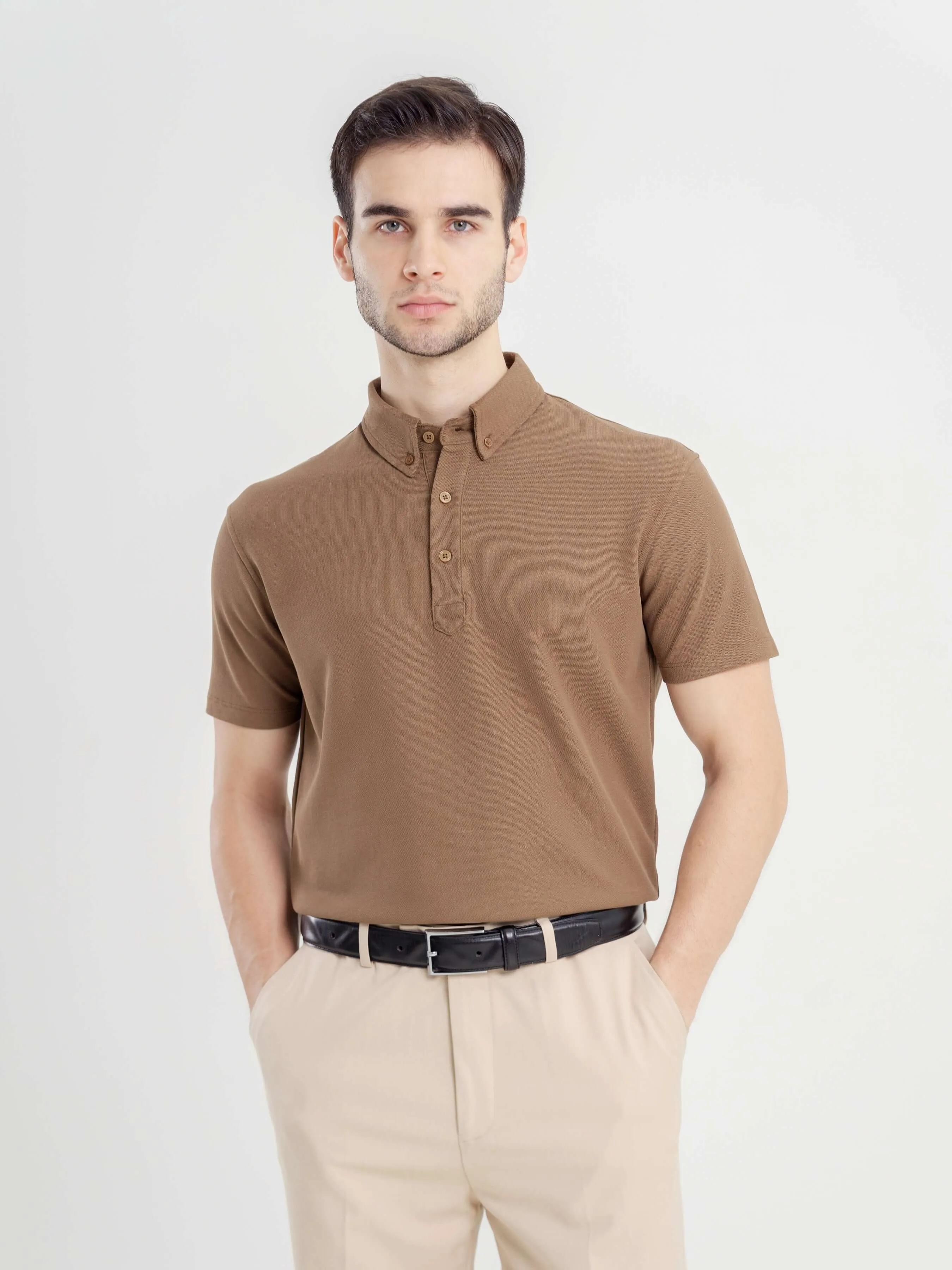 Dante Polo Button Down Short Sleeve - Coffee