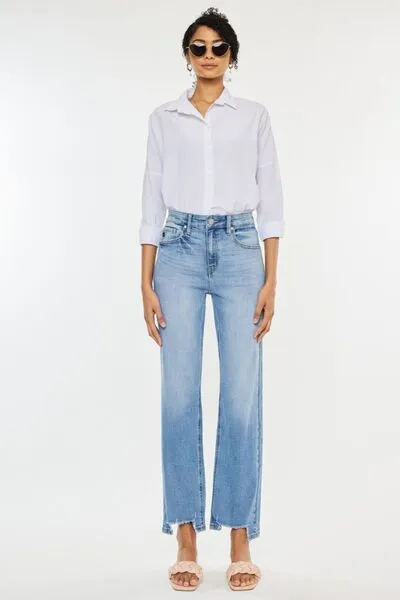 Daphne High Waist Raw Hem Straight Jeans