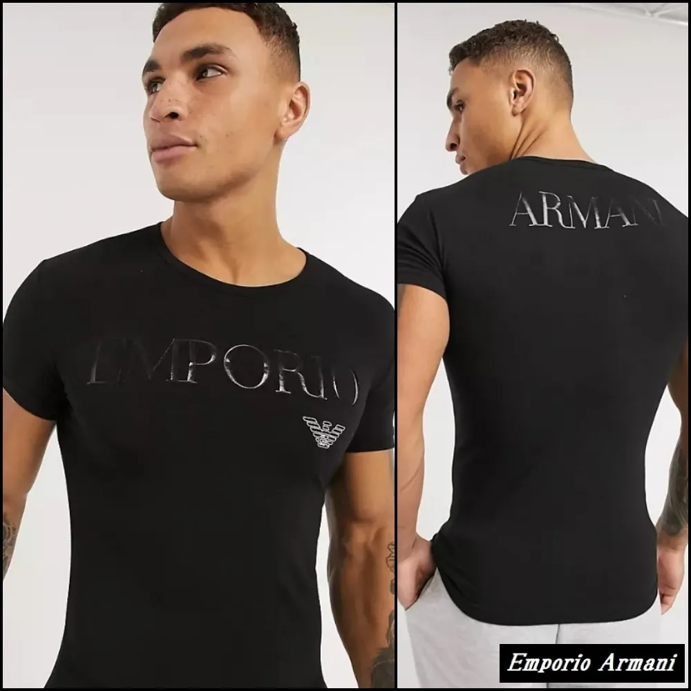 EMPORIO ARMANI  |Crew Neck Pullovers Cotton Short Sleeves Logo