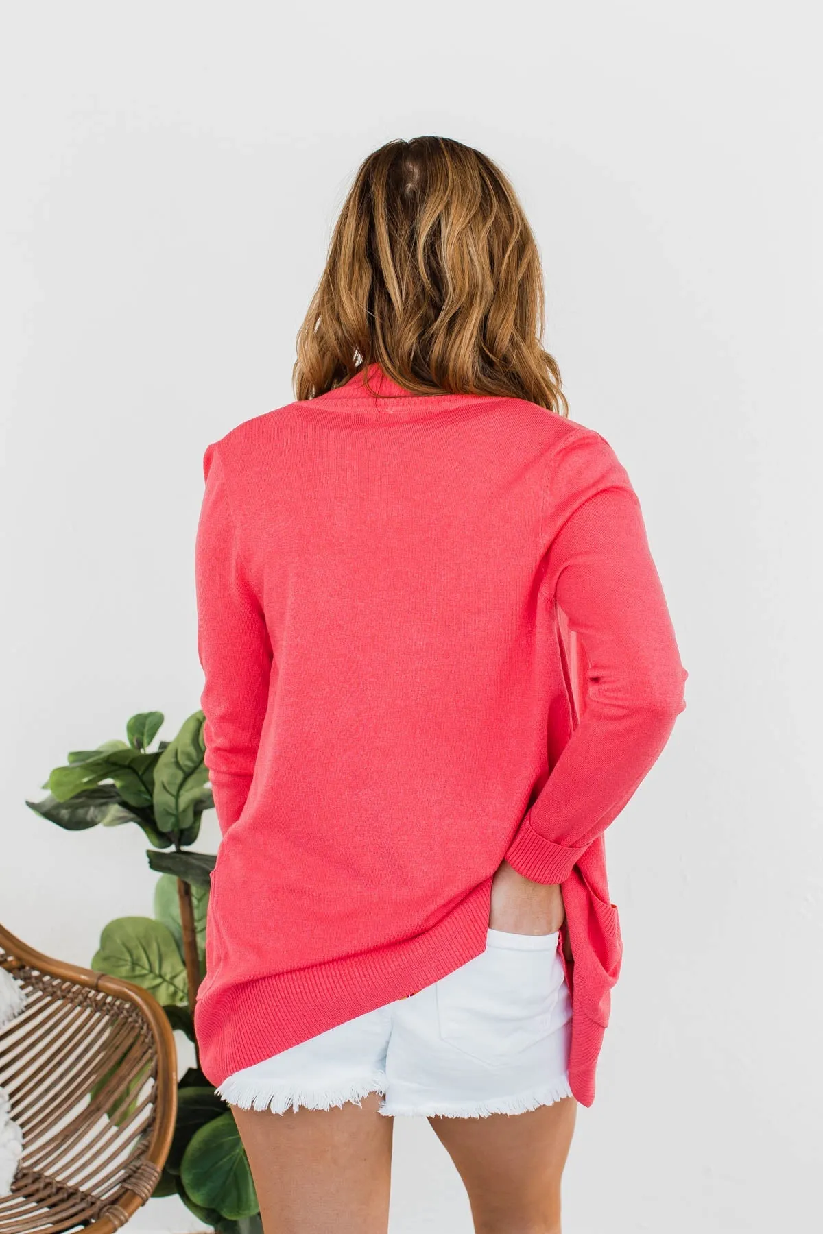 Essential Cardigan- Hot Coral