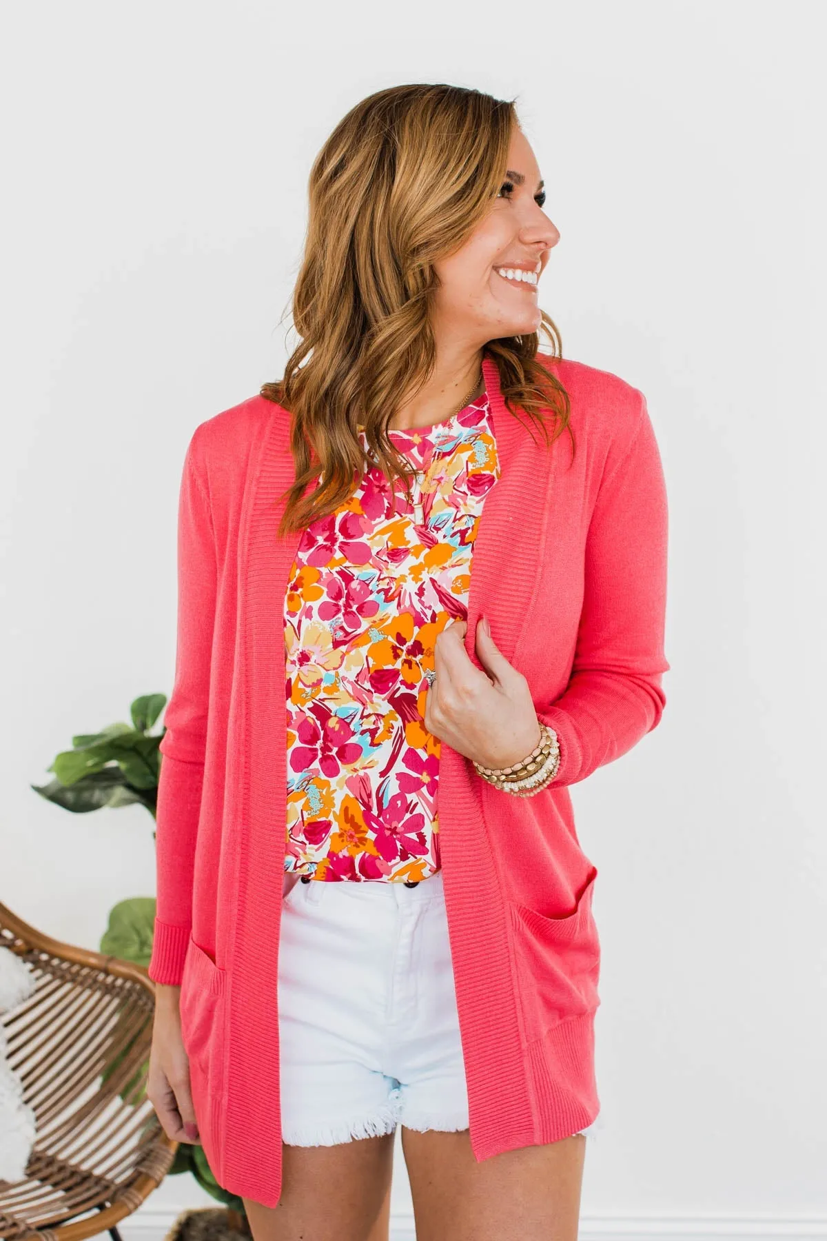 Essential Cardigan- Hot Coral