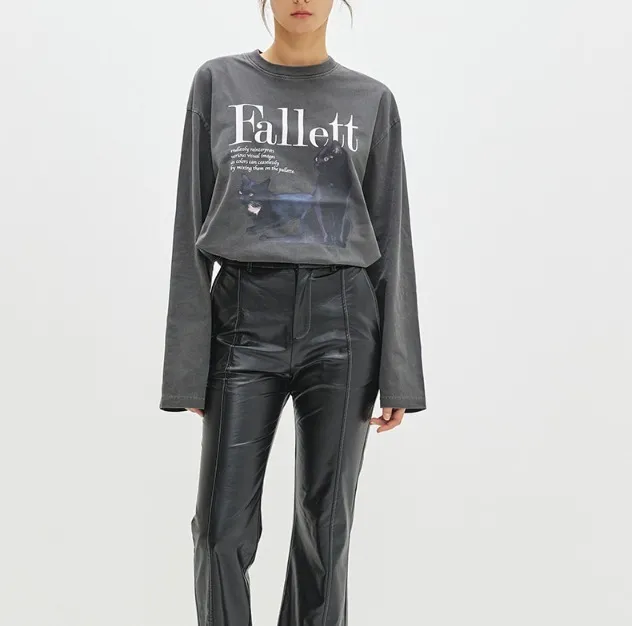 Fallett  |Crew Neck Long Sleeves Cotton Long Sleeve T-shirt Logo