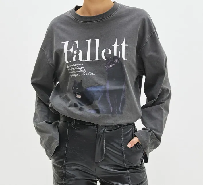 Fallett  |Crew Neck Long Sleeves Cotton Long Sleeve T-shirt Logo