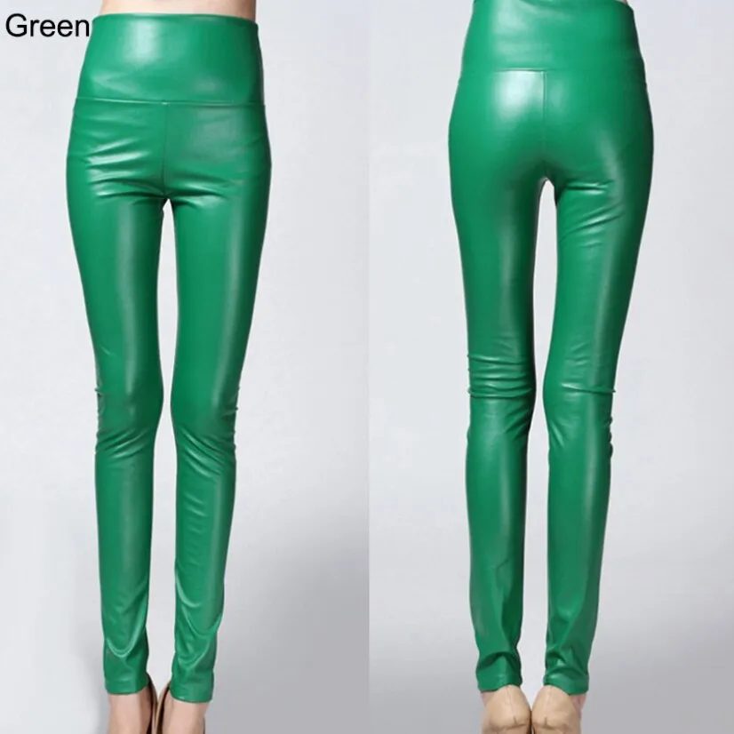 Faux Leather Leggings High Waist PU Fleece Female Plus Size Trousers