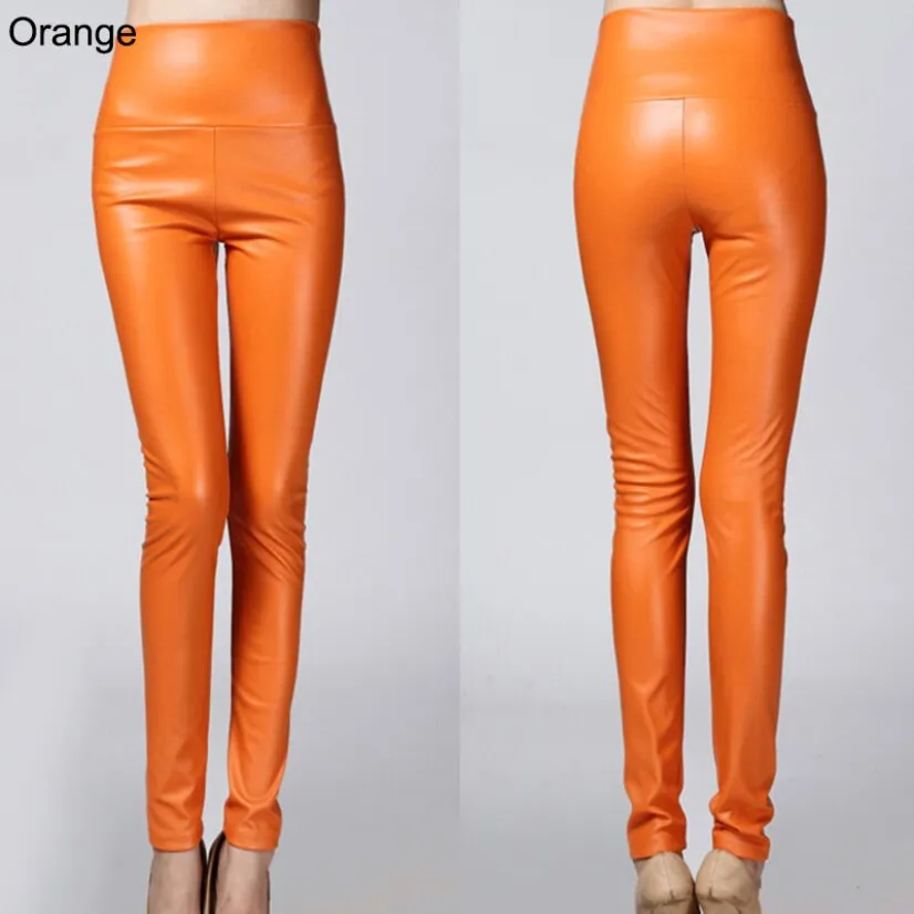 Faux Leather Leggings High Waist PU Fleece Female Plus Size Trousers