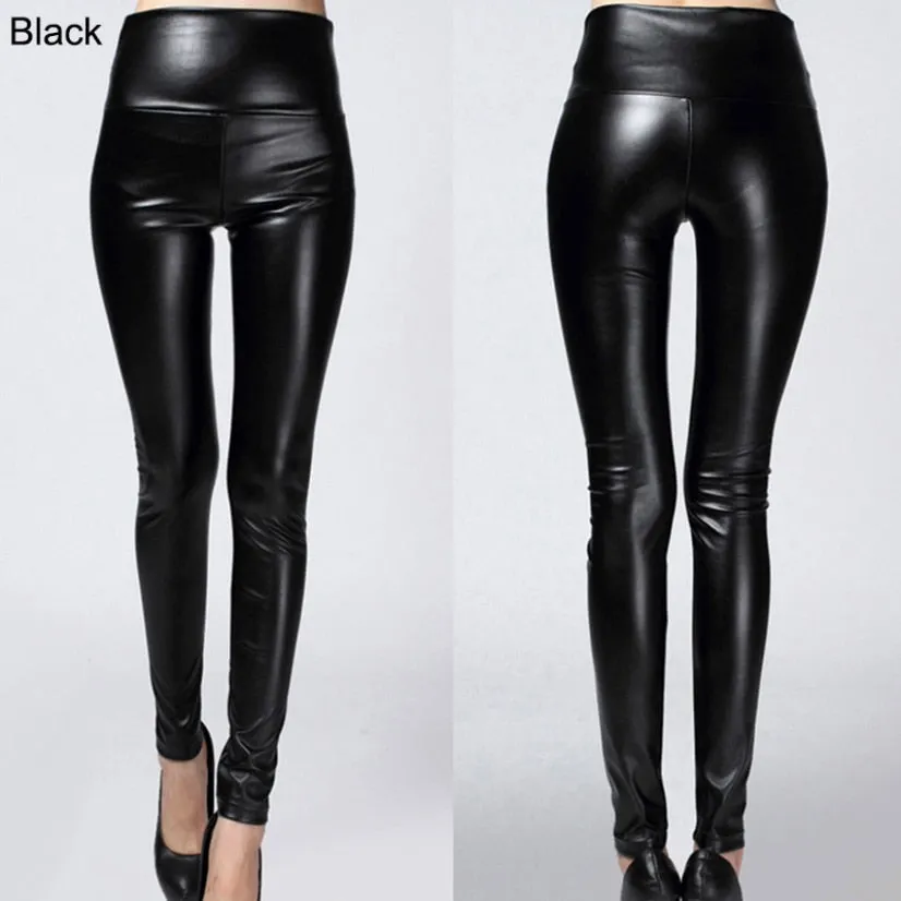 Faux Leather Leggings High Waist PU Fleece Female Plus Size Trousers