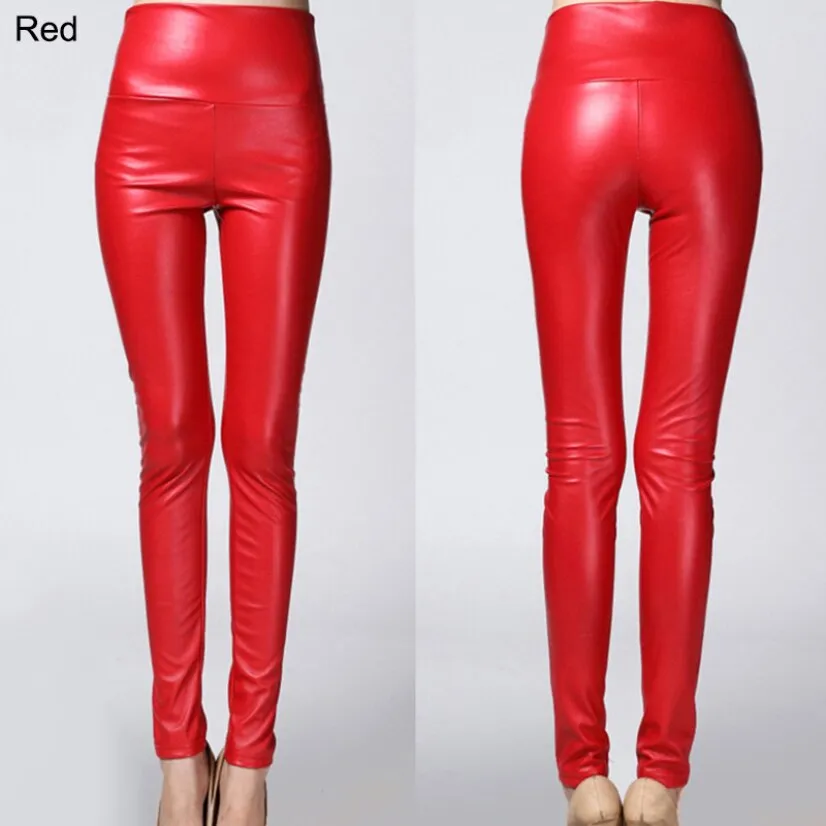 Faux Leather Leggings High Waist PU Fleece Female Plus Size Trousers