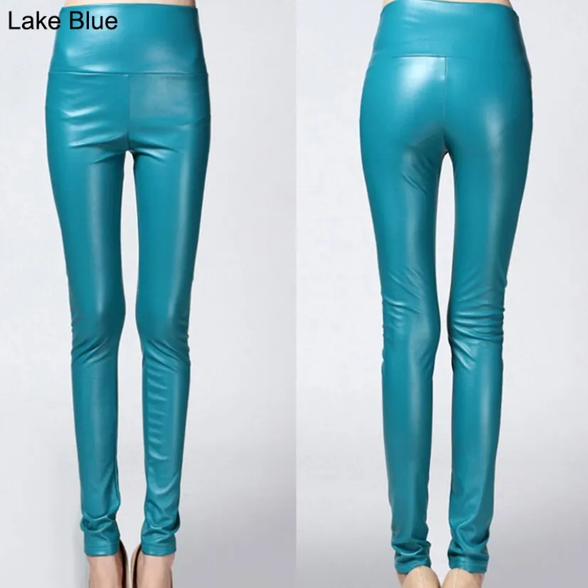 Faux Leather Leggings High Waist PU Fleece Female Plus Size Trousers