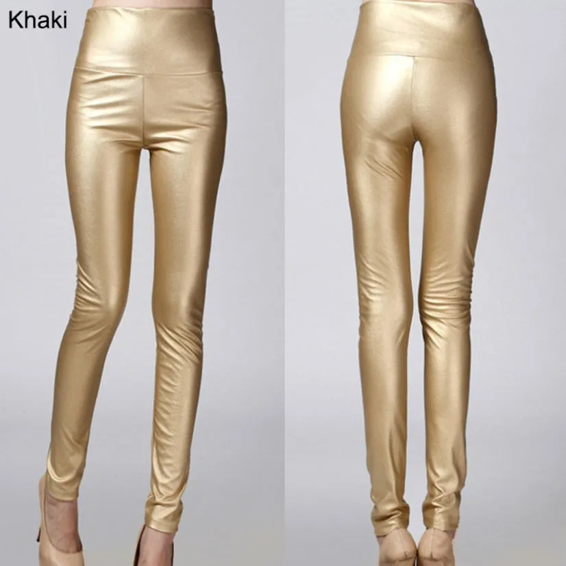 Faux Leather Leggings High Waist PU Fleece Female Plus Size Trousers