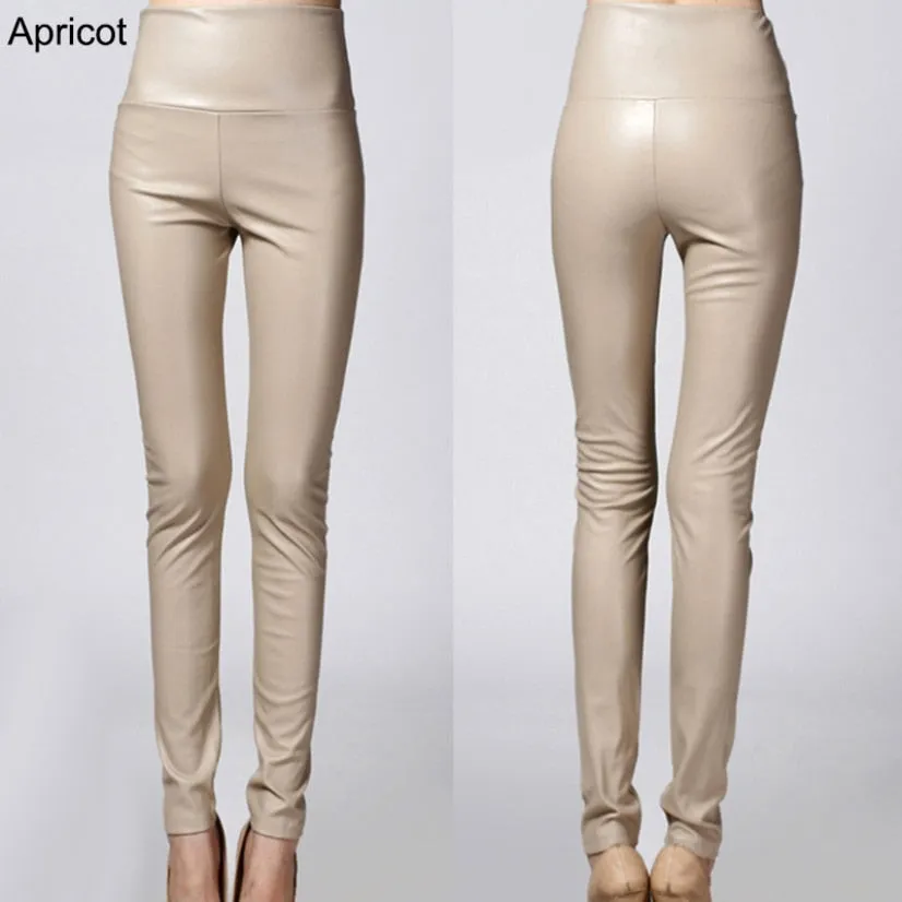 Faux Leather Leggings High Waist PU Fleece Female Plus Size Trousers