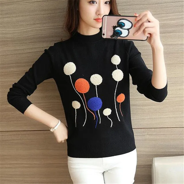 Female Sweater New Autumn Winter Plus Size Knitted O-neck Pullovers Full Sleeve Hot  3D Bling Appliques Outwear 72146 SM6