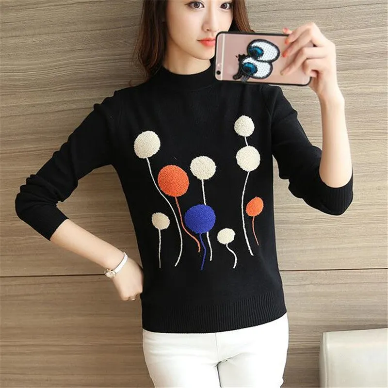 Female Sweater New Autumn Winter Plus Size Knitted O-neck Pullovers Full Sleeve Hot  3D Bling Appliques Outwear 72146 SM6