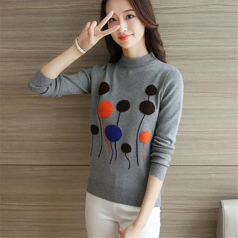 Female Sweater New Autumn Winter Plus Size Knitted O-neck Pullovers Full Sleeve Hot  3D Bling Appliques Outwear 72146 SM6