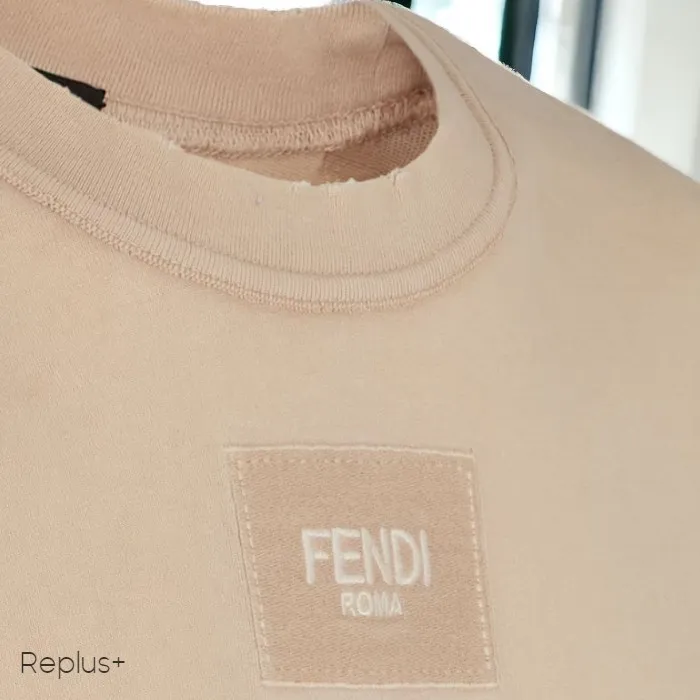 FENDI  |Crew Neck Pullovers Unisex Plain Cotton Short Sleeves Logo