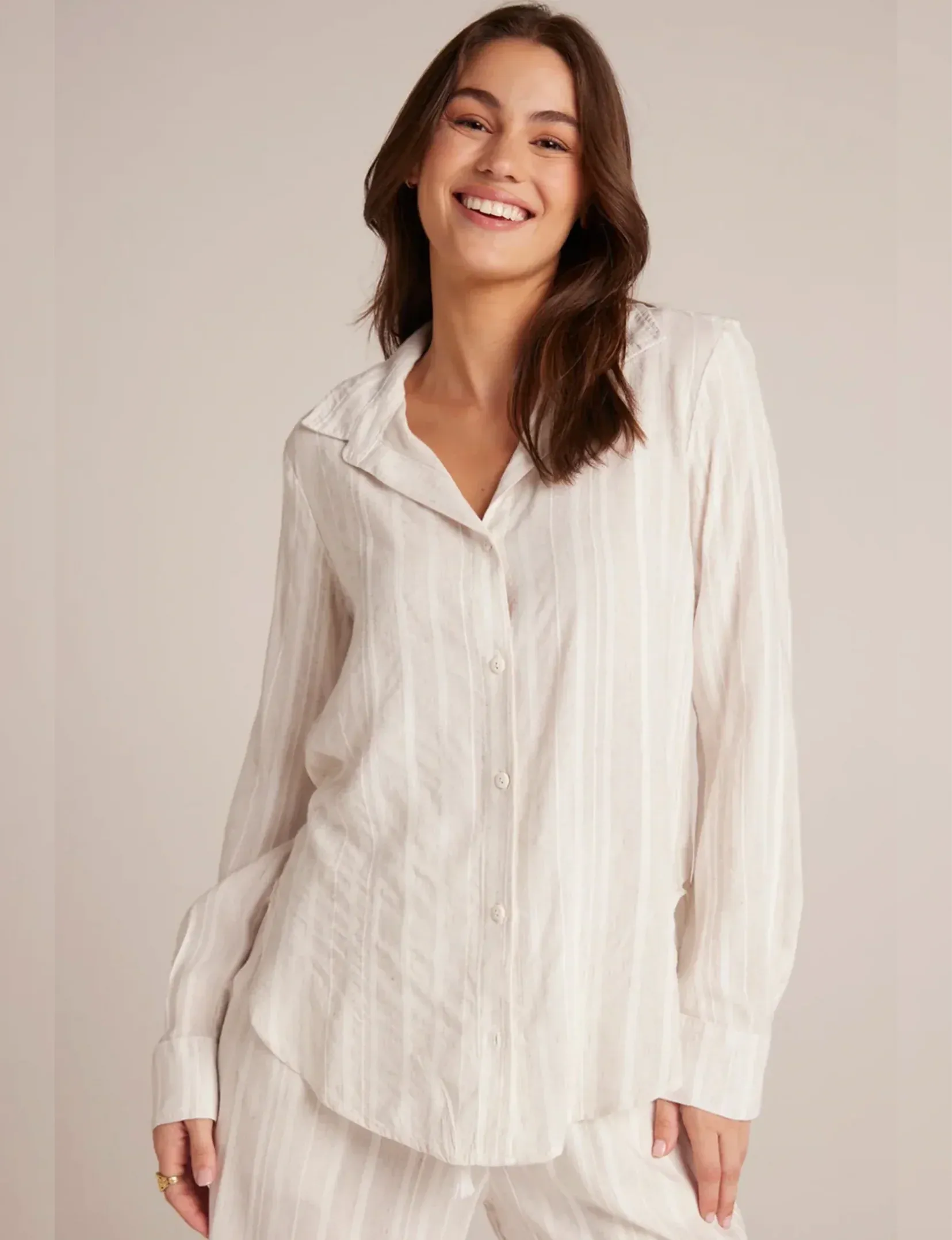 Flowy Button Down Shirt, White Sand Stripes