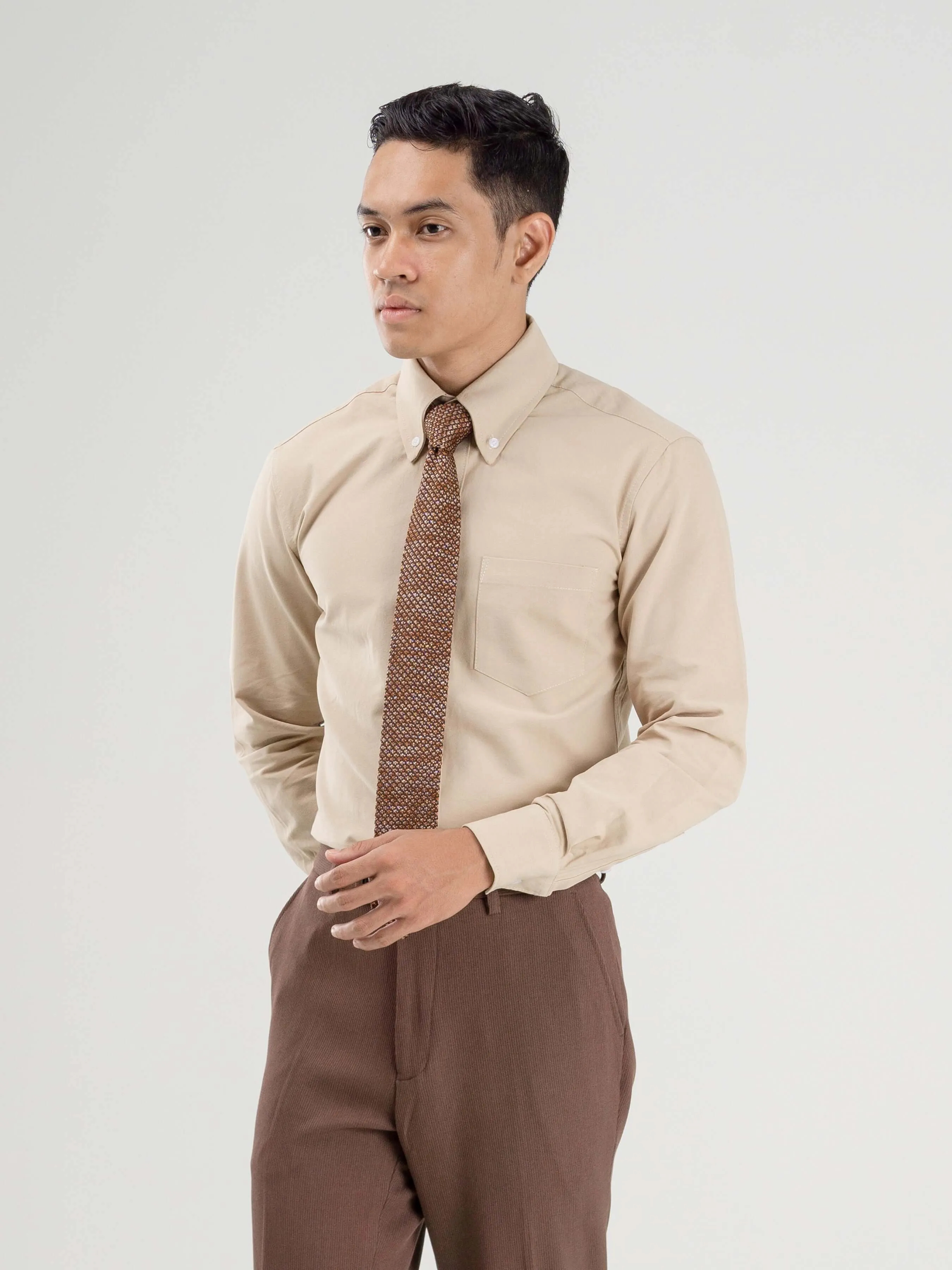 Formal Shirt - Beige Oxford Button-Down Collar