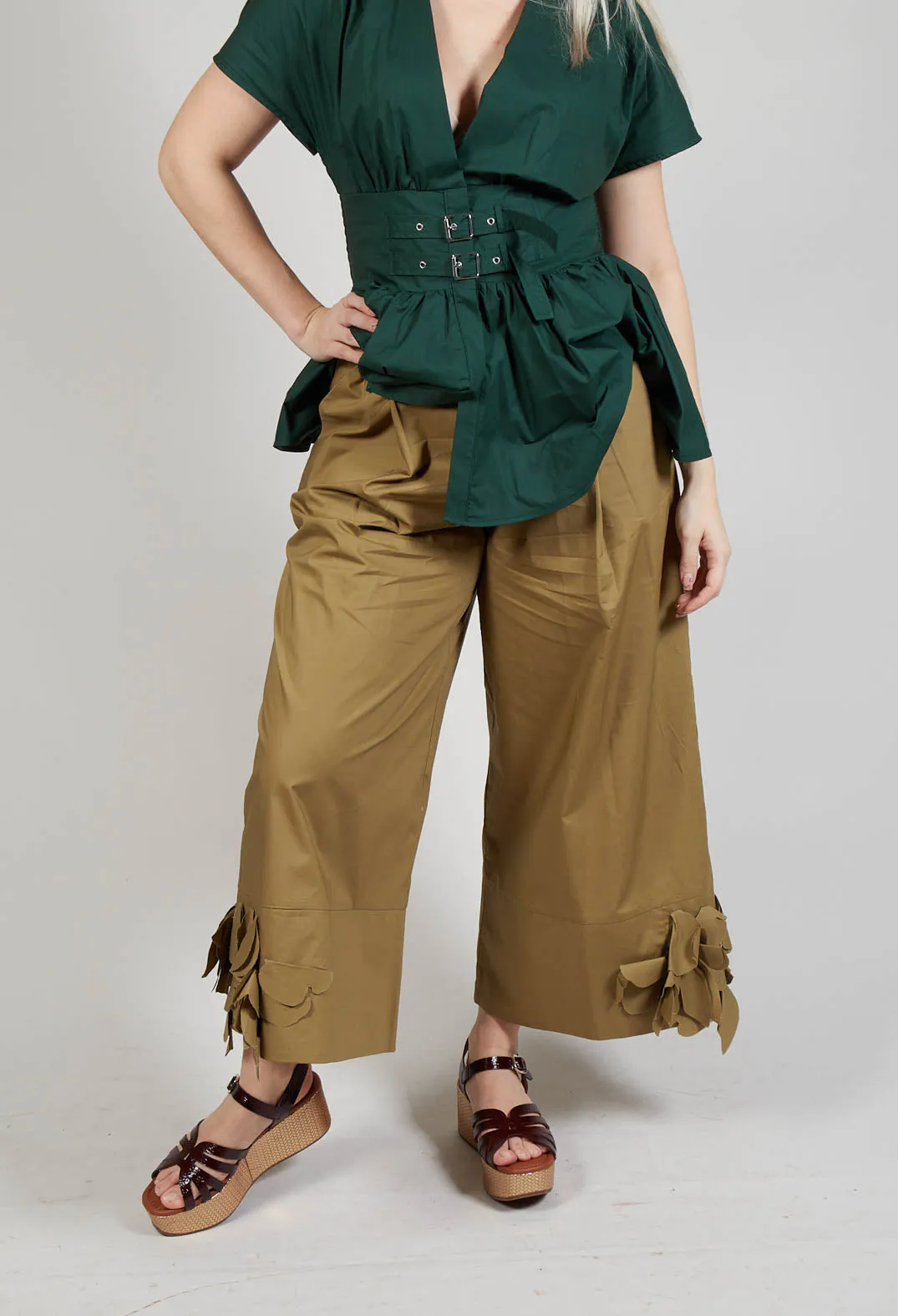 Frill Hemmed Trousers in Avocado