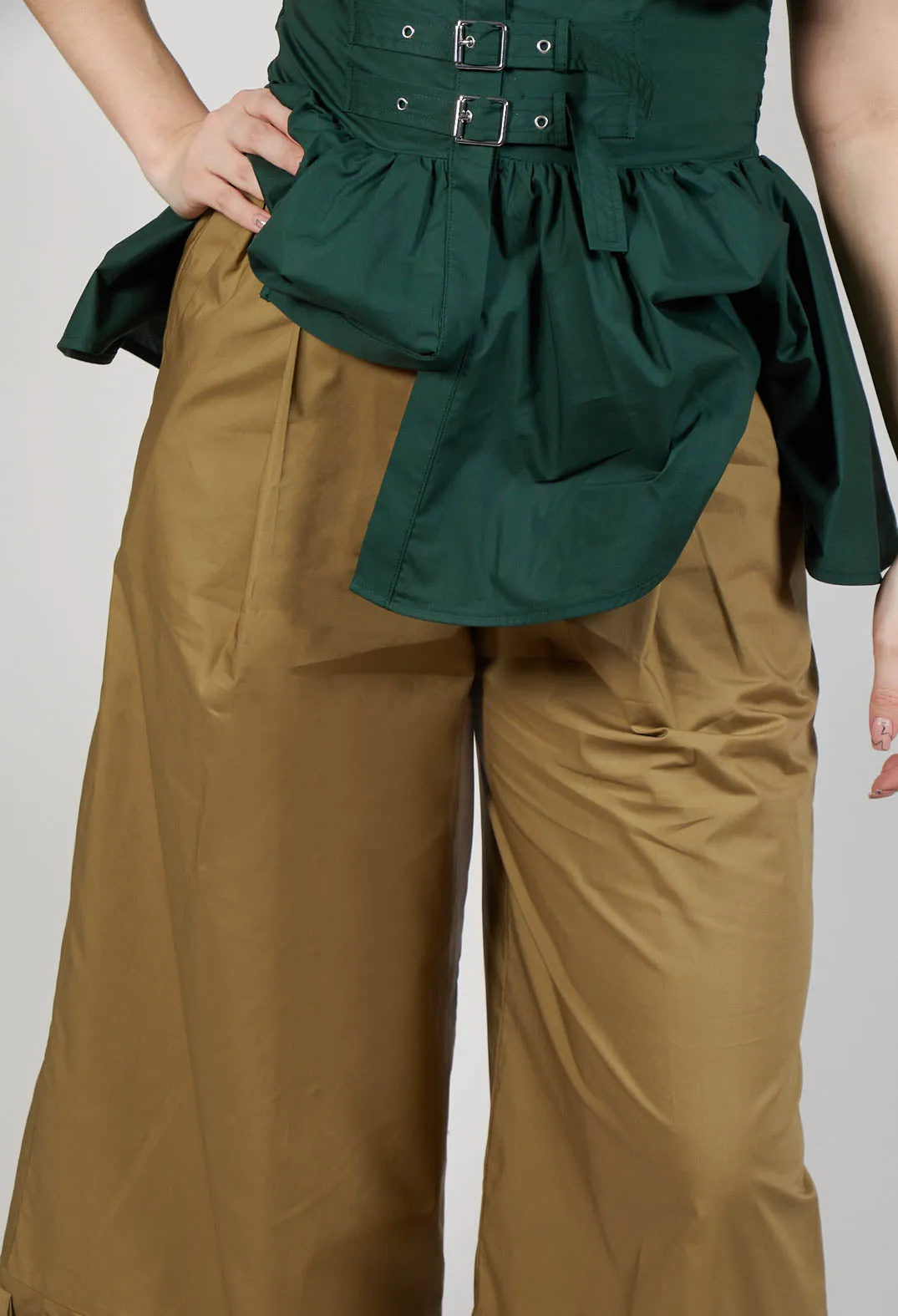 Frill Hemmed Trousers in Avocado