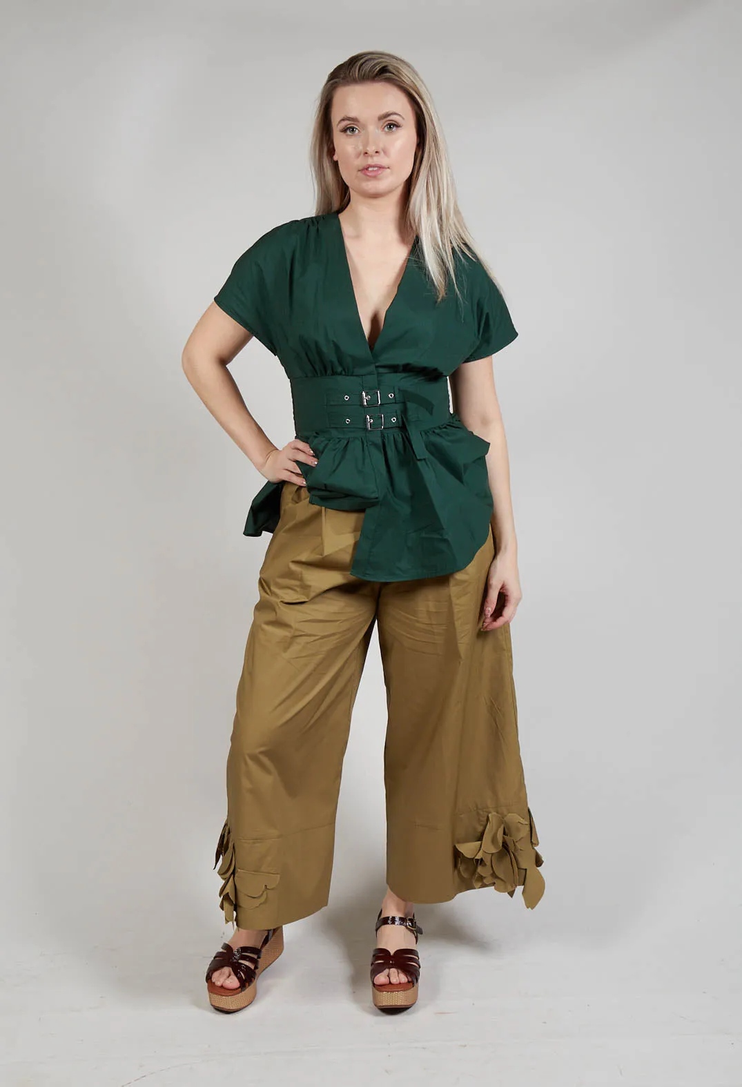 Frill Hemmed Trousers in Avocado