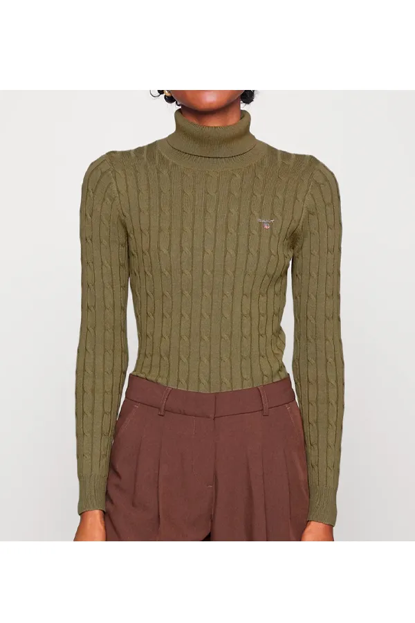 GANT Women High Neck Cable Knit Green