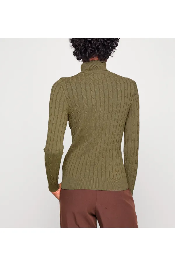 GANT Women High Neck Cable Knit Green