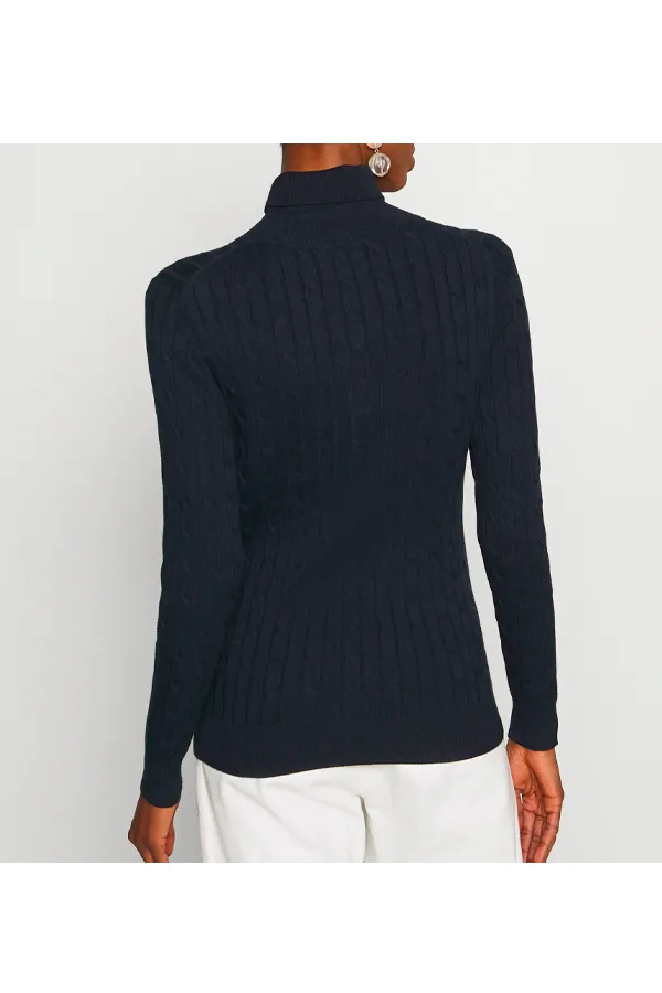 GANT Women High Neck Cable Knit Navy