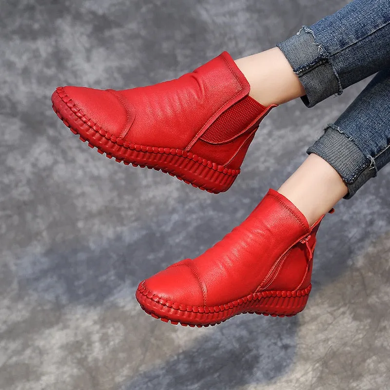 Genuine Leather Shoes Women Boots 2023 Autumn Winter Fashion Handmade Ankle Boots Warm Soft Outdoor Casual Flat Shoes Woman