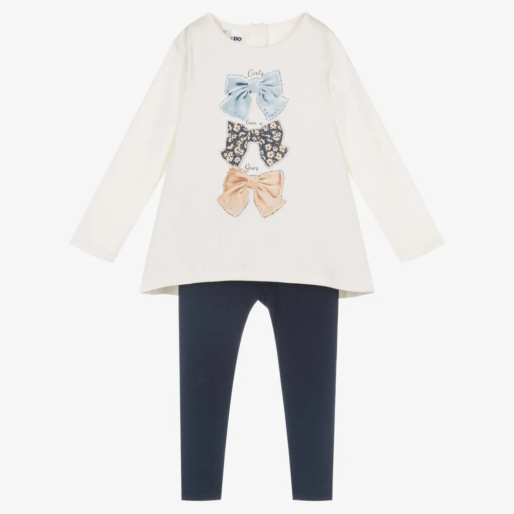 Girls Ivory & Blue Leggings Set