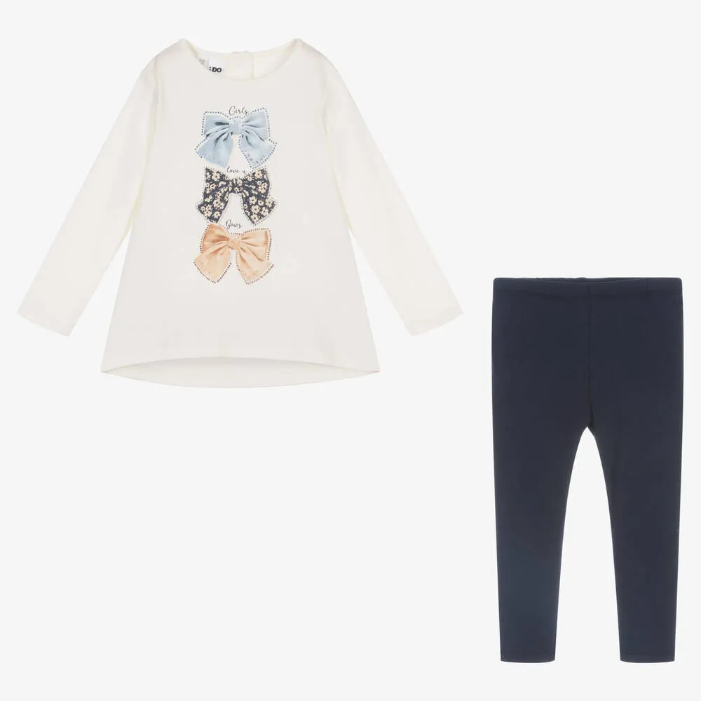 Girls Ivory & Blue Leggings Set