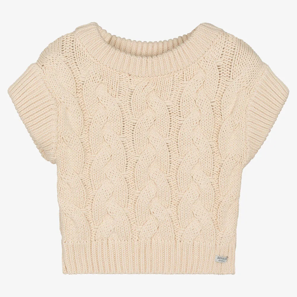 Girls Ivory Cable Knit Sweater Vest