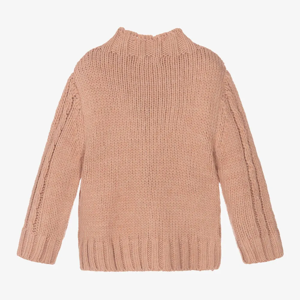 Girls Pink Cable Knit Sweater