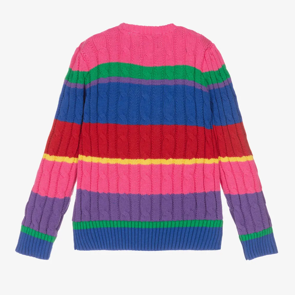 Girls Pink Cotton Cable Knit Sweater