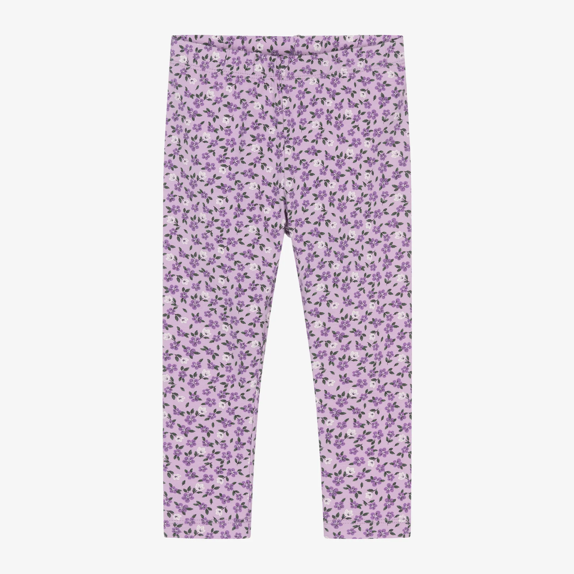 Girls Purple Floral Cotton Leggings