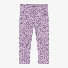 Girls Purple Floral Cotton Leggings