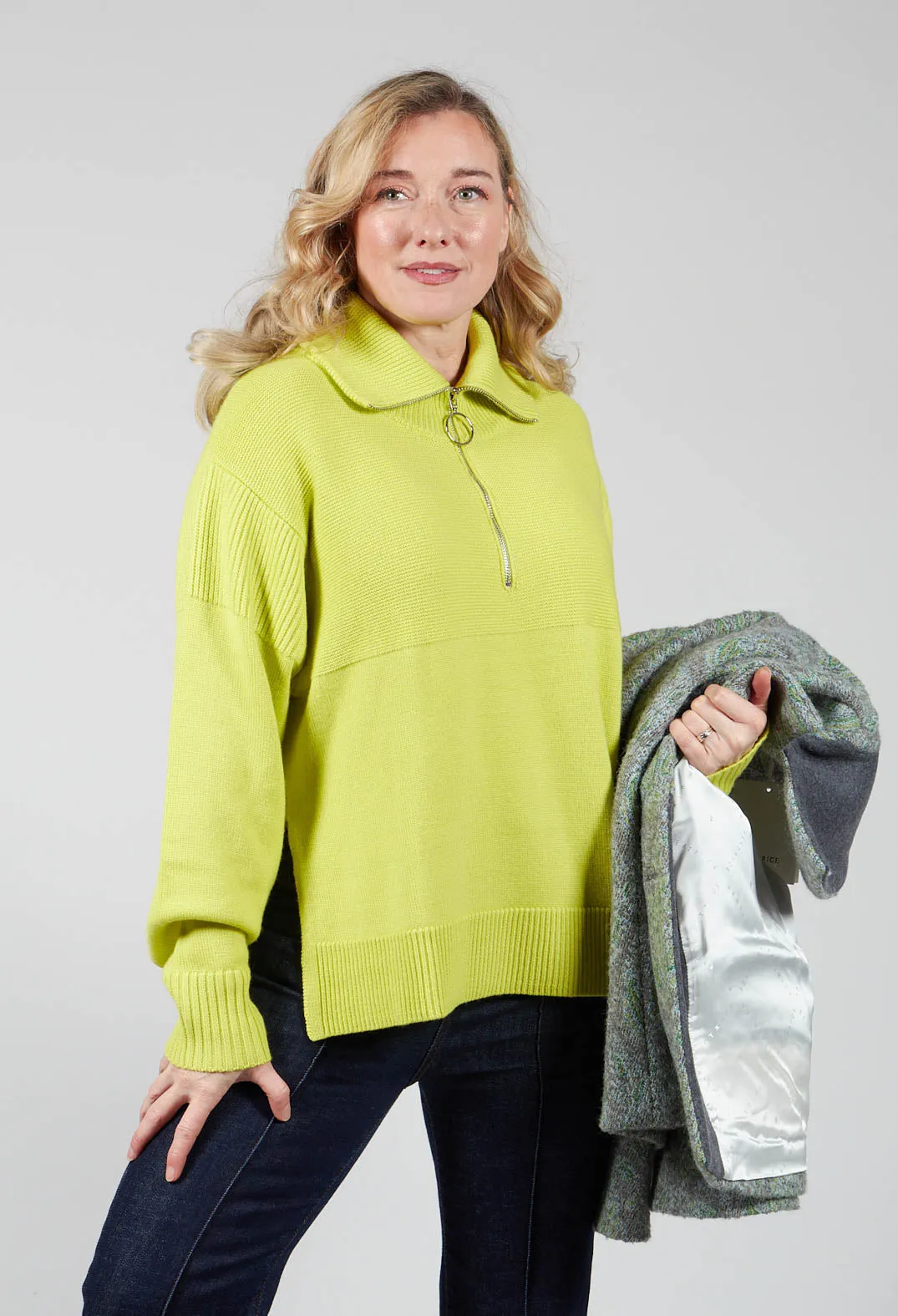 Half Zip Wool Jumper in Lime