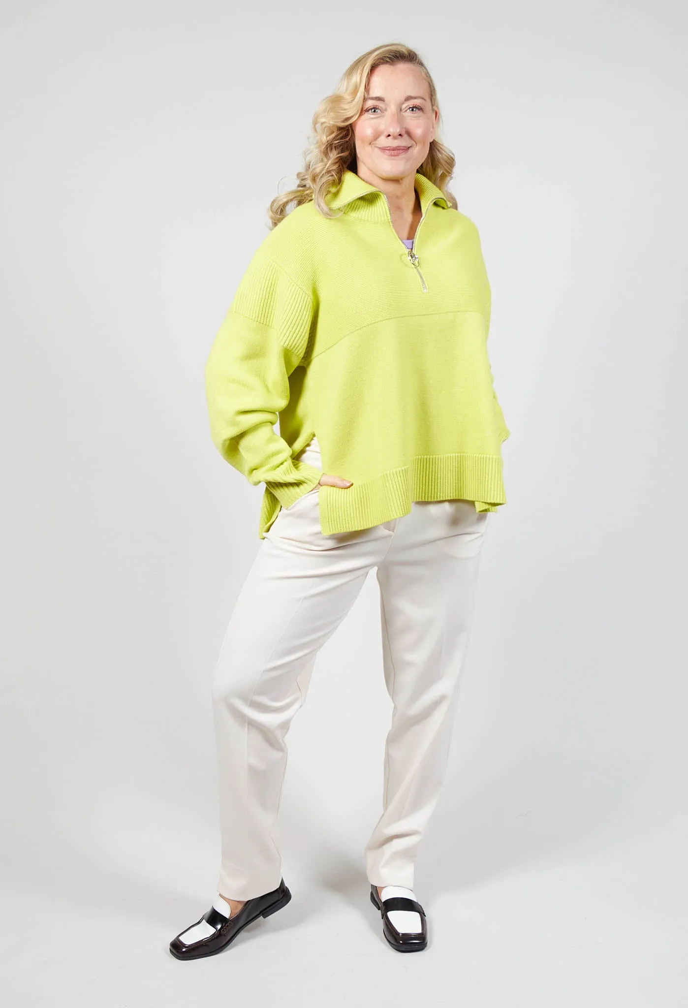 Half Zip Wool Jumper in Lime