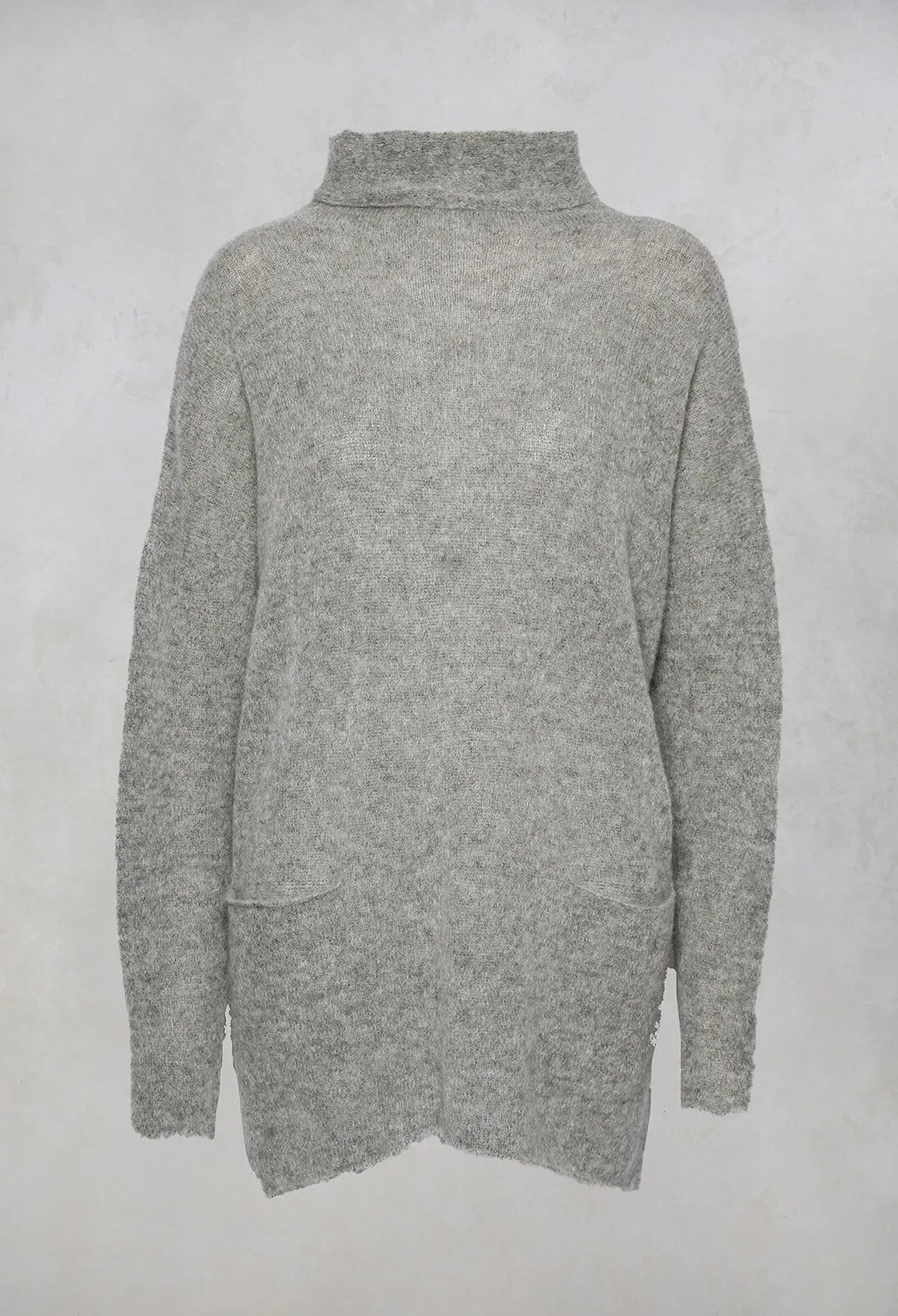 High Neck Oversized Jumper with Pocket Detail in Grey