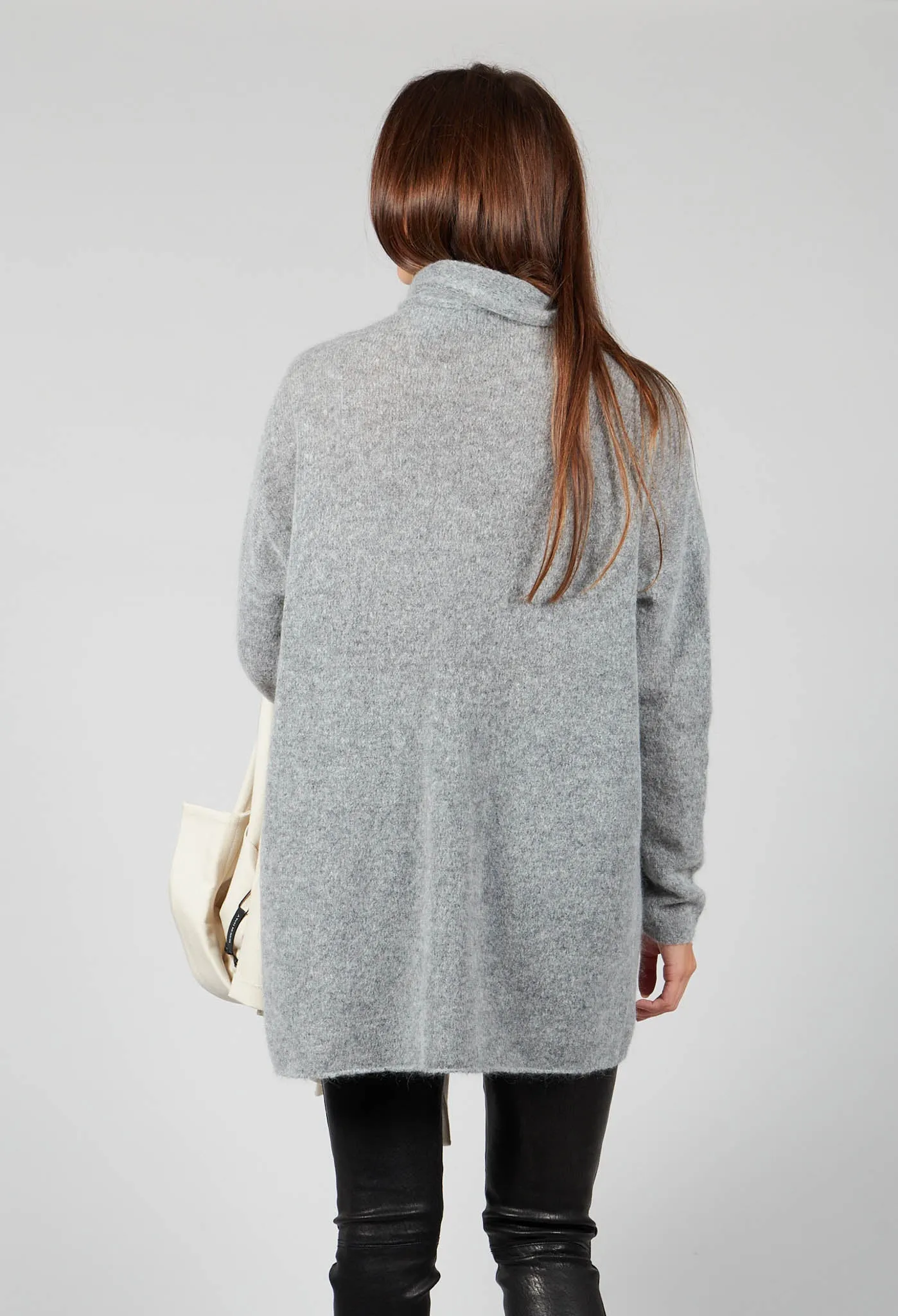 High Neck Oversized Jumper with Pocket Detail in Grey