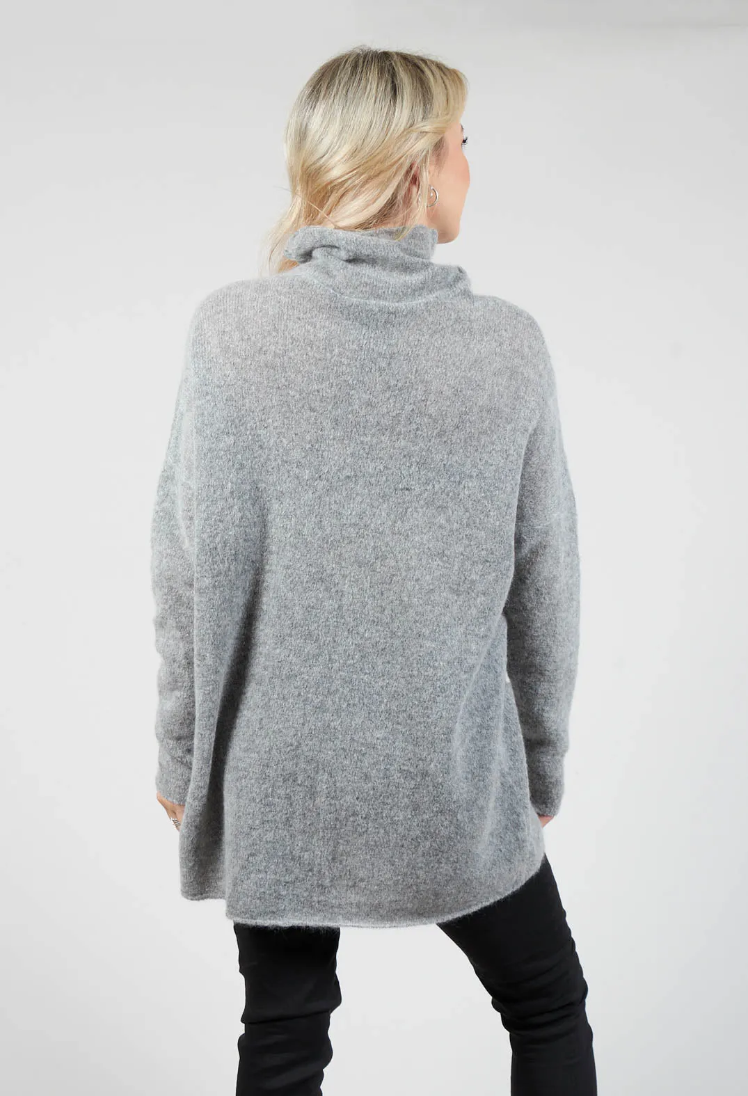 High Neck Oversized Jumper with Pocket Detail in Grey