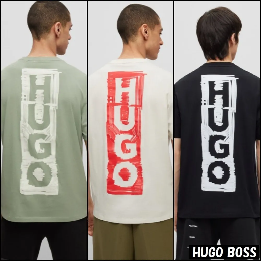 Hugo Boss  |Crew Neck Pullovers Cotton Short Sleeves Logo