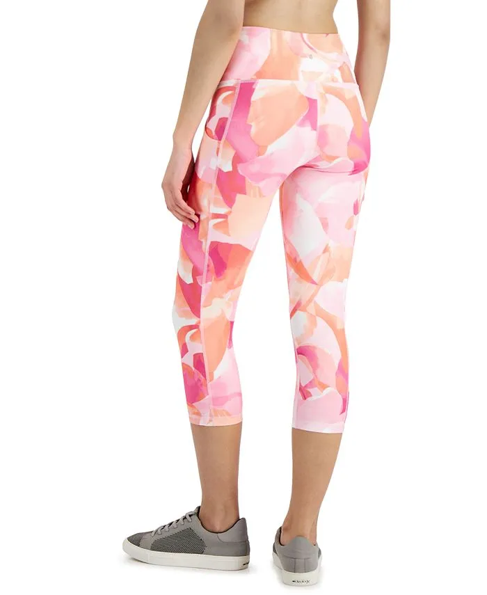 Id Ideology Women's Compression Petal Print Side Pocket Cropped Leggings Pink Size Medium