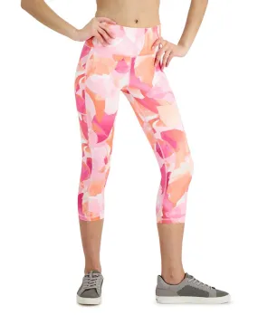 Id Ideology Women's Compression Petal Print Side Pocket Cropped Leggings Pink Size Medium