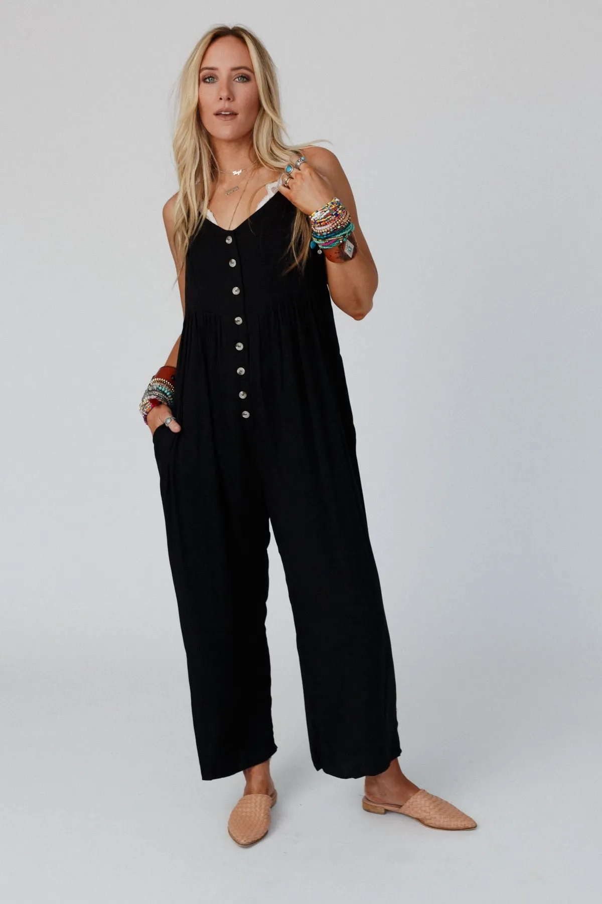 In A Dash Button Down Jumpsuit - Black