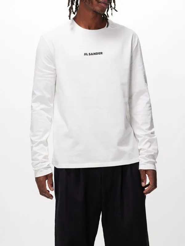 Jil Sander  |Crew Neck Long Sleeves Cotton Long Sleeve T-shirt Logo