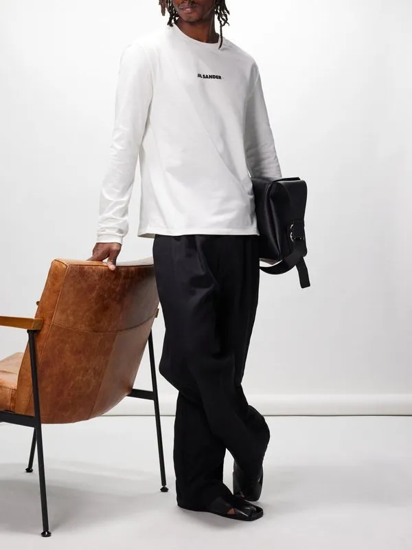 Jil Sander  |Crew Neck Long Sleeves Cotton Long Sleeve T-shirt Logo