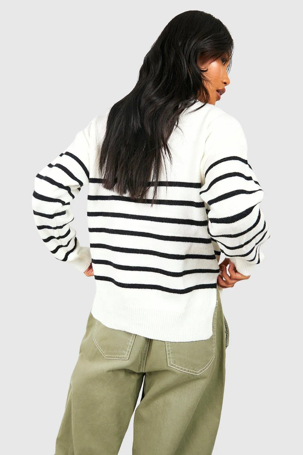 Jumpers & Cardigans | Half Zip Stripe Knit Jumper | boohoo