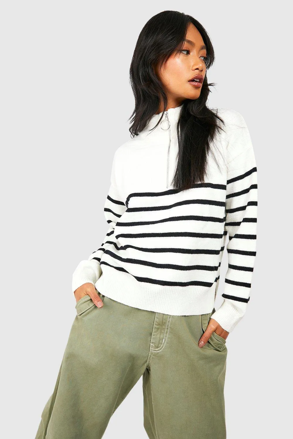 Jumpers & Cardigans | Half Zip Stripe Knit Jumper | boohoo